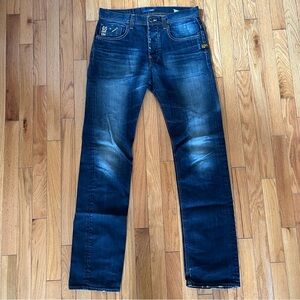 G-Star Raw Attacc Straight Jeans Slim Dark Wash 32x36 Faded Whiskered Button Fly